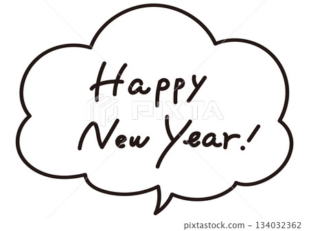 對話框與「新年快樂」新年賀卡素材 手寫字體 134032362