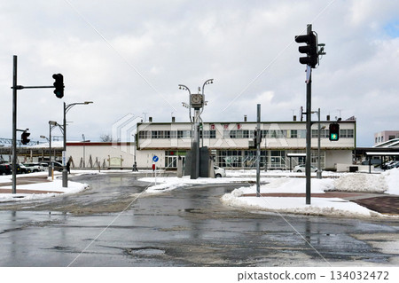 Snow-covered Fukagawa Station in December 134032472