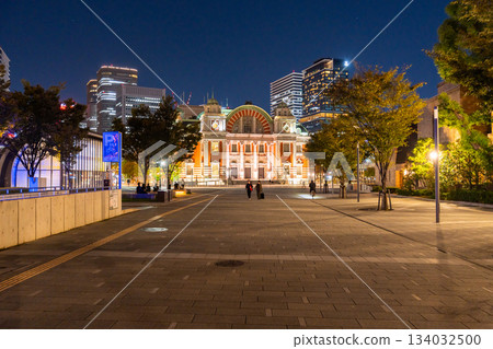 大阪府：大阪市中央公會堂和中之島的夜景 134032500