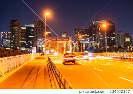 Osaka Prefecture: Night view of downtown Osaka and the Umeda area from the Yodo River Osaka Prefecture: Night view of downtown Osaka and the Umeda area from the Yodo River 134032567