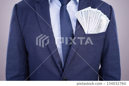 Wealth, bonus and businessman with money in a suit isolated on a white studio background. Rich, finance and a corporate employee with cash from an investment, payment or salary in accounting Wealth, bonus and businessman with money in a suit isolated on a white studio background. Rich, finance and a corporate employee with cash from an investment, payment or salary in accounting 134032760