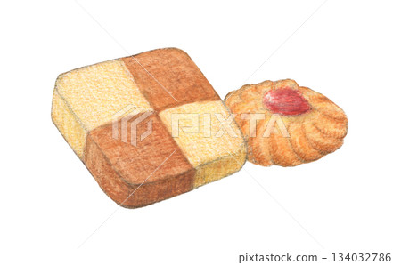 Two cookies watercolor pencil illustration 134032786