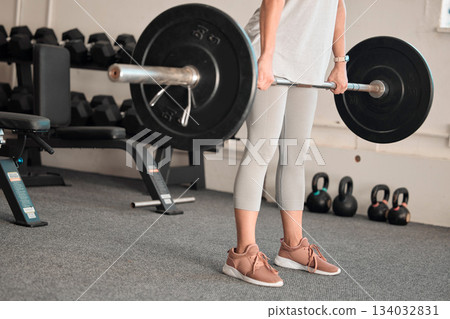 Fitness, weightlifting and woman in gym, barbell for bodybuilding and muscle training, strong with power and endurance. Exercise, health and female bodybuilder, workout equipment and active lifestyle Fitness, weightlifting and woman in gym, barbell for bodybuilding and muscle training, strong with power and endurance. Exercise, health and female bodybuilder, workout equipment and active lifestyle 134032831