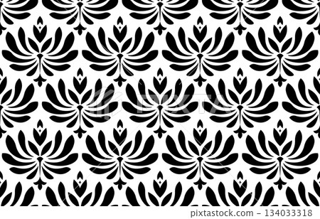 Flower geometric pattern. Seamless vector background. White and black ornament. Flower geometric pattern. Seamless vector background. White and black ornament. 134033318