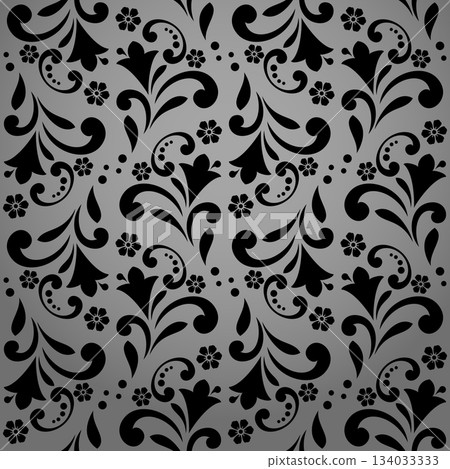 Flower pattern. Seamless gray and black ornament. Graphic vector background 134033333