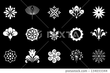 Flower icons set. Isolated elements for design. Vector graphics. 134033344