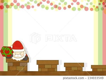 聖誕老公公帶著禮物走進一排煙囪的插圖（無文字） 134033549