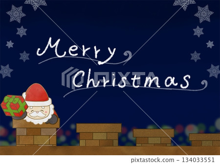 Illustration of Santa Claus entering a line of chimneys carrying presents at night (with text) Illustration of Santa Claus entering a line of chimneys carrying presents at night (with text) 134033551