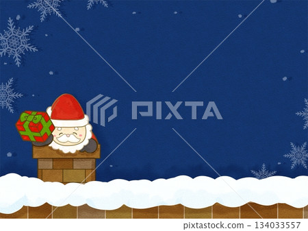 Illustration of Santa Claus entering a house through a chimney in a snowy night scene (with text) Illustration of Santa Claus entering a house through a chimney in a snowy night scene (with text) 134033557