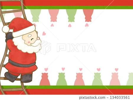 Christmas frame illustration of Santa Claus climbing a ladder (no text) Christmas frame illustration of Santa Claus climbing a ladder (no text) 134033561