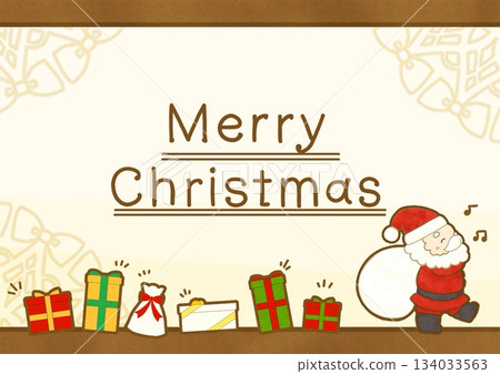 Christmas illustration of Santa Claus and lots of presents - with text 134033563