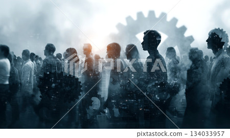 Workforce automation drives future where people and technology integrate, creating an evolving digital industry with innovative progress 134033957