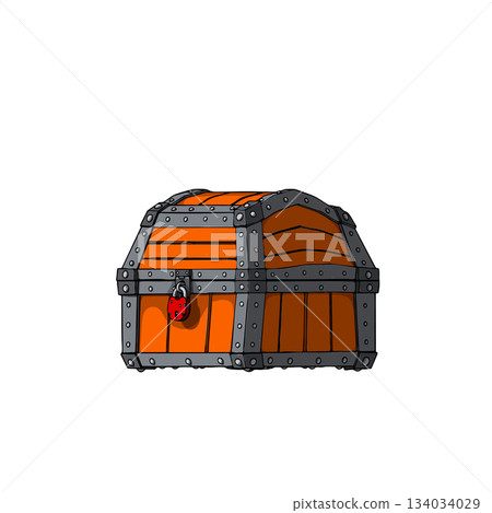 Closed Medieval Chest with Padlock. Vector Illustration. 134034029