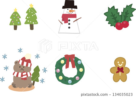 Cute Christmas winter motif illustration material 134035023