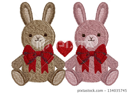 [Friendly Rabbit Plush Toy] Hand-embroidered illustration material 134035745
