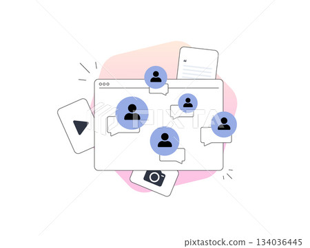 User content engagement feedback profile comments drive social interaction through a clean interface with customer bubbles and online discussion tools for modern UGC platforms vector illustration User content engagement feedback profile comments drive social interaction through a clean interface with customer bubbles and online discussion tools for modern UGC platforms vector illustration 134036445