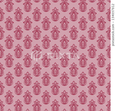 Pink Damask Floral Geometric Pattern 134037812