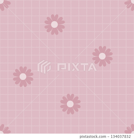 Soft Pink Gingham Daisy Pattern 134037832