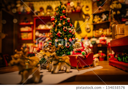 A warm scene with a teddy bear surrounded by Christmas goods A warm scene with a teddy bear surrounded by Christmas goods 134038576
