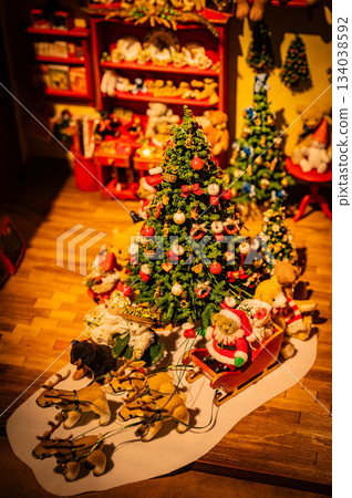 A warm scene with a teddy bear surrounded by Christmas goods A warm scene with a teddy bear surrounded by Christmas goods 134038592
