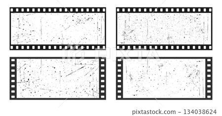 Old frame and gritty texture. Film grain and dust for distressed photo or video background. Abstract dirty or scratch aging effect. Set of Vector illustration 134038624
