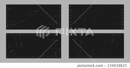 Film grain filter. Gritty texture and vintage overlay. Dust and scratches for distressed photo backgrounds or borders. Set of Vector illustration 134038625