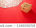Setsubun beans in a masu and auspicious background 134039258