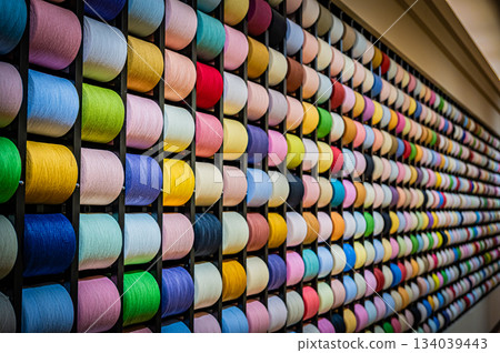 Vibrant textured background made of colorful yarn 134039443