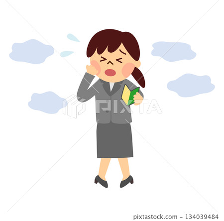 一位焦慮的女子拿著初學者標誌 134039484