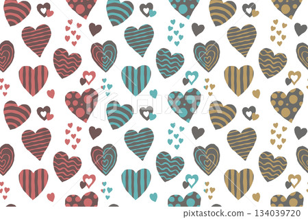 Hand-drawn heart seamless pattern (3-color set) 134039720