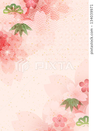 Japanese pattern cherry blossom New Year's card background Japanese pattern cherry blossom New Year's card background 134039971