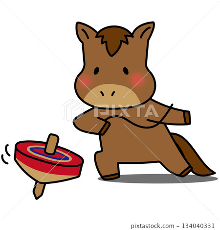 Horse playing with a spinning top 134040331