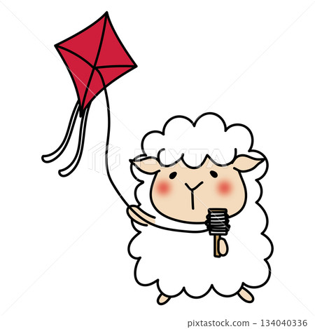 Sheep playing with a kite 134040336