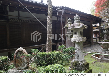 漫步在京都法然院的哲學之道上，周圍環繞著秋葉。 134040361