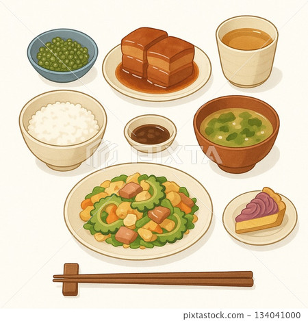 Set meal illustration | Okinawa cuisine Generative AI 134041000