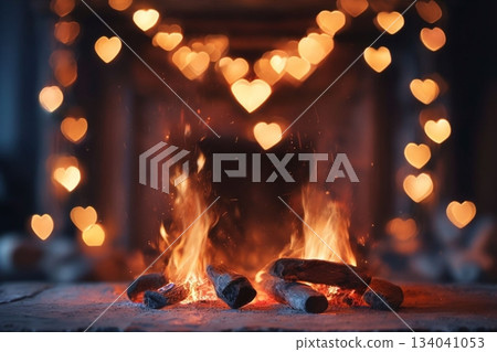 Burning fireplace flames 134041053