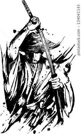 身著和服的武士拔出刀劍 身著和服的武士拔出刀劍 134041143