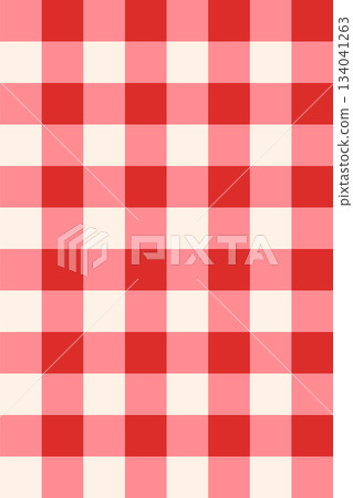 Whimsical pink and red gingham check poster. Hand-drawn geometric checkered background. Picnic fabric style. Cottagecore. Vector design Whimsical pink and red gingham check poster. Hand-drawn geometric checkered background. Picnic fabric style. Cottagecore. Vector design 134041263