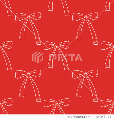 Charming seamless pattern featuring hand-drawn bows on red background, perfect for feminine stationery, gift wrap, decor. Whimsical print Charming seamless pattern featuring hand-drawn bows on red background, perfect for feminine stationery, gift wrap, decor. Whimsical print 134041275
