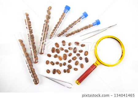 Scientific Coffee Research A lab themed composition featuring coffee beans in test tubes 134041465