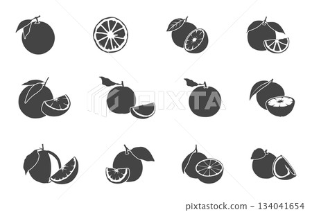Orange silhouette set, Orange fruit svg, Orange slice svg, Orange with leaf silhouette, Orange svg, Orange vector, Orange drawing, Orange icon. 134041654