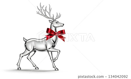 elegant crystal reindeer with red ribbon on white background. 134042092