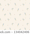 Seamless watercolor pattern with delicate bluebells and small stars on a light cream background. Ideal for nursery prints, baby clothes, and spring-themed designs. 134042406