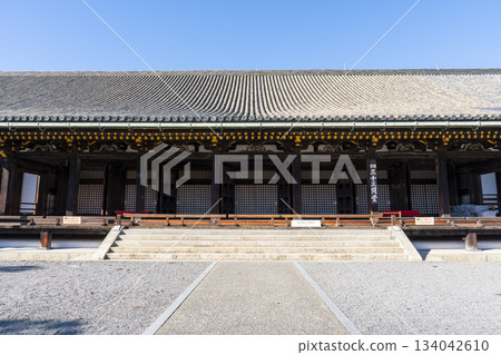 京都府京都市蓮華院（三十三間堂）正殿的深秋景色 134042610