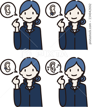 Illustrations explaining work attire guidelines: Ear accessories Illustrations explaining work attire guidelines: Ear accessories 134042692