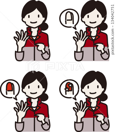 工作服裝規範圖示:指甲,紅色制服 工作服裝規範圖示:指甲,紅色制服 134042751