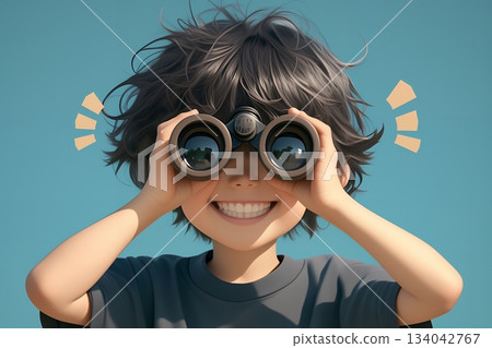A boy peering at binoculars A boy peering at binoculars 134042767