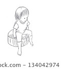 Toddler sitting on a tree stump line drawing 134042974