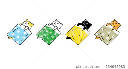 cat vector sleeping kitten calico blanket icon cartoon character pet animal doodle logo illustration symbol design 134042983