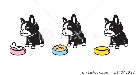 dog vector french bulldog bone hungry eating food bowl puppy cartoon character icon pet doodle symbol illustration isolated design 134042988